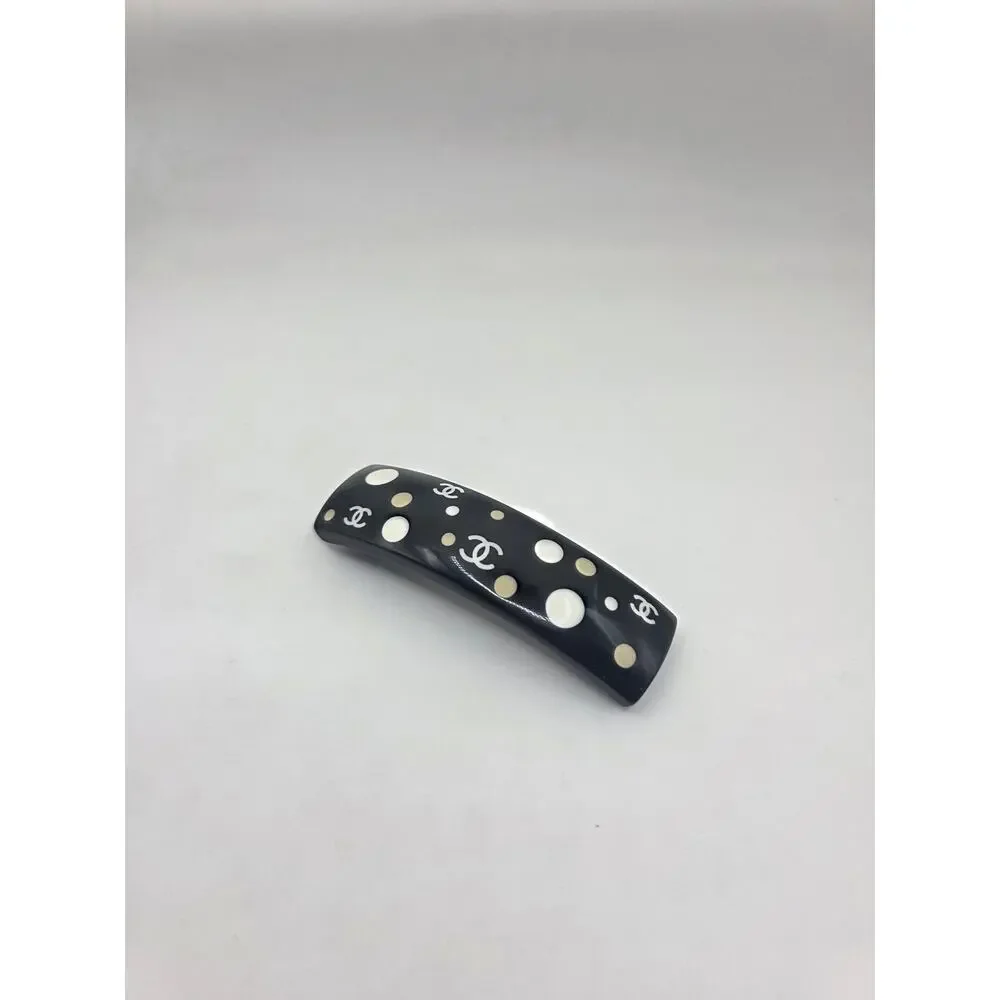 Chanel Black white Polka Dot Interlocking CC Hair Clip - Picture 3 of 14